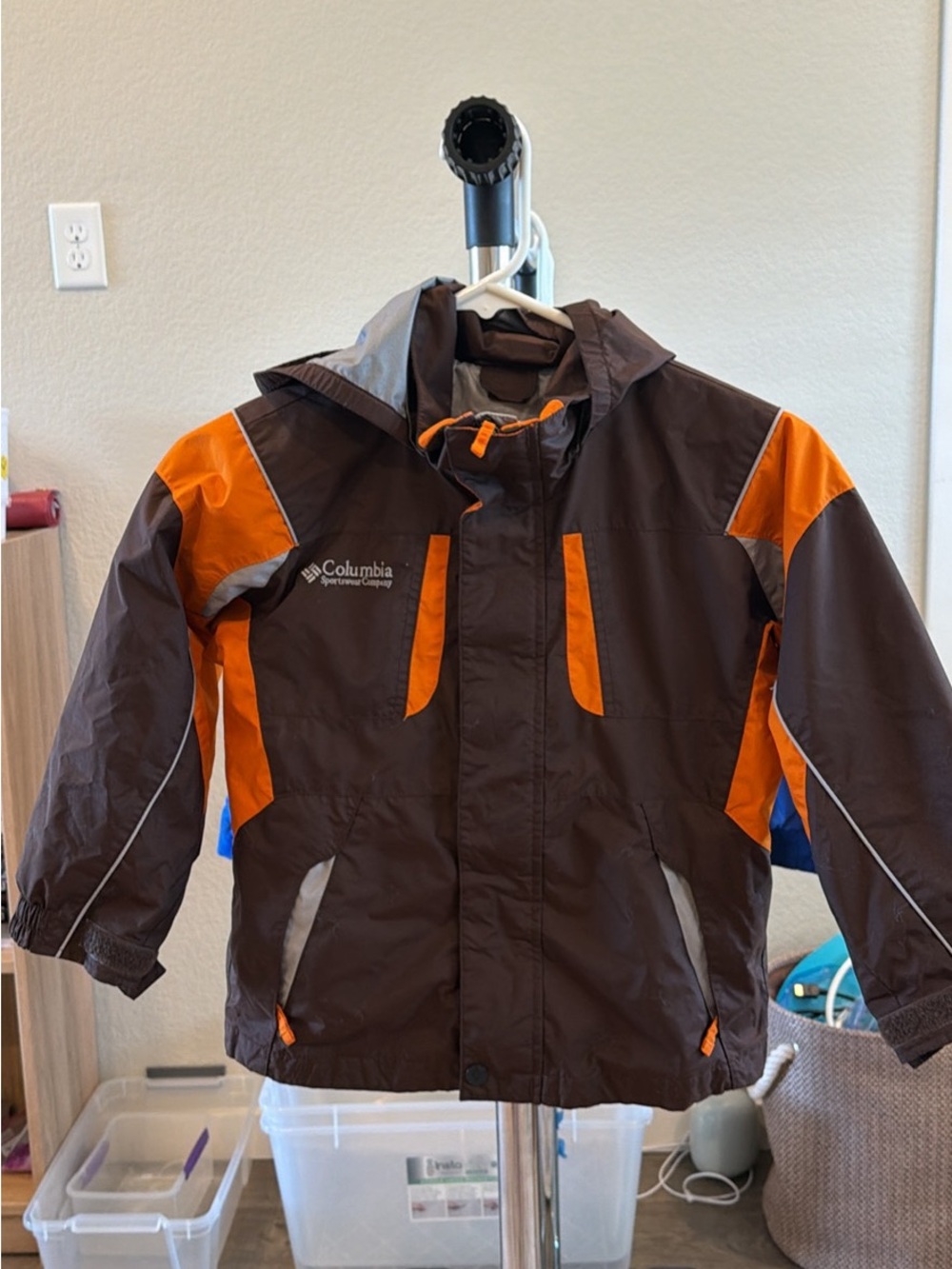 Columbia Brown and Orange Kids' Rain Jacket with Hood